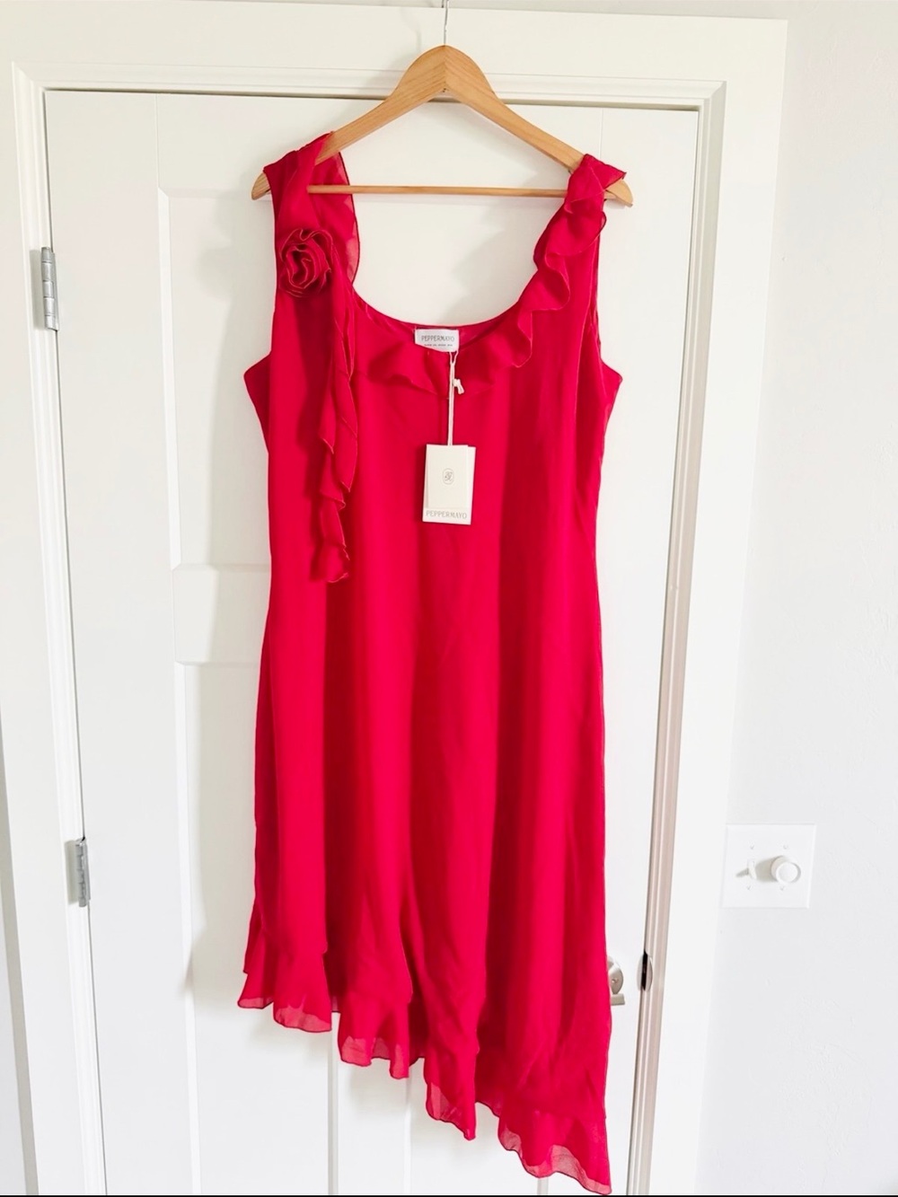 Peppermayo Red Ruffle High-Low Chiffon Dress Size US16 - Picture 8 of 12
